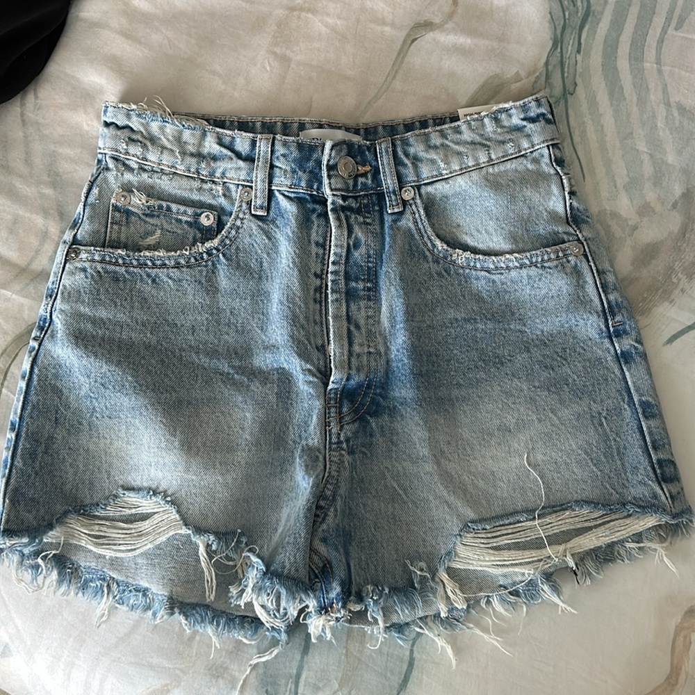 Zara High-Rise TRF Ripped Denim Shorts
